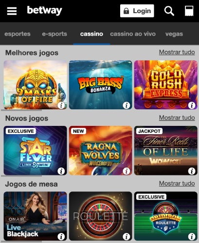 Betway Casino Apk jogos disponíveis